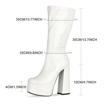 MeiLuSi GO GO Boots Knee High Boots for Women White Heels Disco Boots 70s Platform Boots Wide Calf Booties Costume Halloween Dress Shoes Size 7