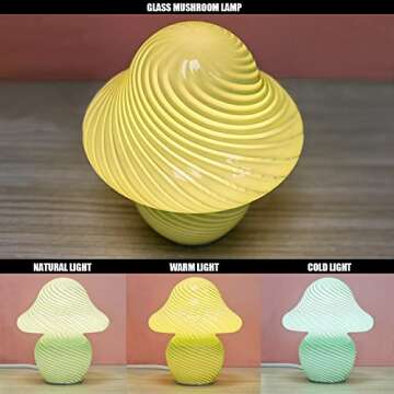 CometMars Mushroom Lamp, Small Green Table Lamp with Striped Glass, Cute Little Swirl Sage Green Nightstand Lamp for Bedroom Bedside Dorm Living Kitchen, Aesthetic Ambient Lamp for Home Decor Gift