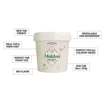 Maldon Salt, Sea Salt Flakes, Resealable Tub, Kosher, Natural, Handcrafted, Gourmet, Pyramid Crystals, 20 oz (570 g) 2 Pack