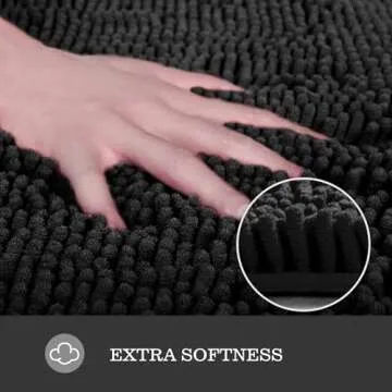 Yeaban Black Bathroom Rugs – Thick Chenille Bath Mats | Absorbent and Washable Bath Rug Non-Slip, ...