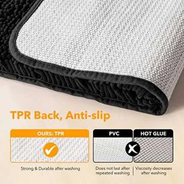 Yeaban Black Bathroom Rug – Soft Non-Slip Chenille Bath Mat