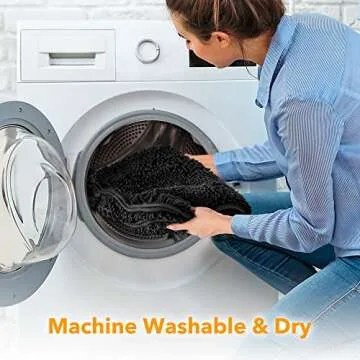 Yeaban Black Bathroom Rug – Soft Non-Slip Chenille Bath Mat