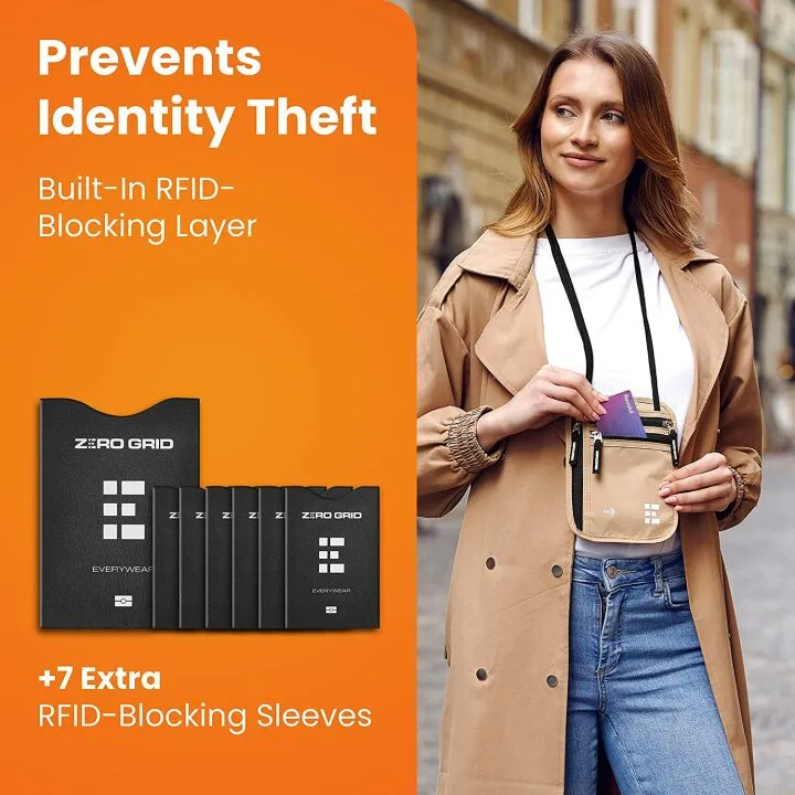 RFID Blocking Travel Neck Wallet for Secure Travel