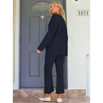 LILLUSORY Lounge Sets Womens Two 2 Piece Matching 2024 Fall Fashion Outfits Clothes Clothing Trendy Knit Sweater Loungewear Travel Sweatsuit Sweat Suit Sets