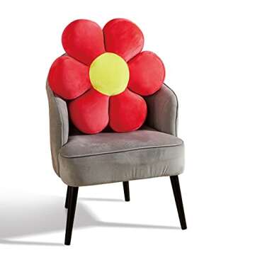 QYA Flower Pillow, Plush Throw Pillow Shape of Flower, Cute Circle Seating Floor Cushion for Couch,70s Decor (20 ", Red)