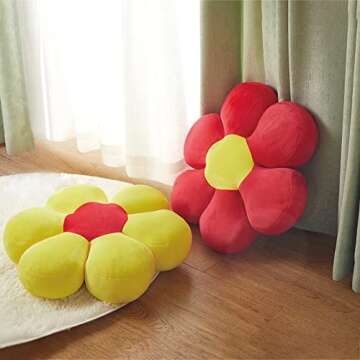 QYA Flower Pillow, Plush Throw Pillow Shape of Flower, Cute Circle Seating Floor Cushion for Couch,70s Decor (20 ", Red)