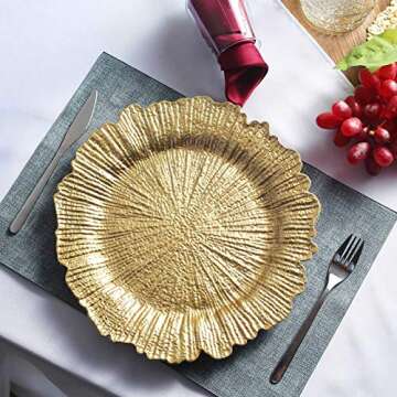 Tiger Chef Gold Charger Plates - Plate Chargers for Dinner Plates - Wedding Décor Place Setting (12, Gold Reef)