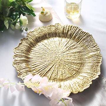 Tiger Chef Gold Charger Plates - Plate Chargers for Dinner Plates - Wedding Décor Place Setting (12, Gold Reef)