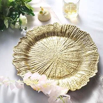 Tiger Chef Gold Charger Plates - Plate Chargers for Dinner Plates - Wedding Décor Place Setting (12, Gold Reef)