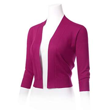 Allsense Women’s 3/4 Sleeve Open Front Cropped Bolero Shrug Cardigan Lightweight Knit for Work & C...