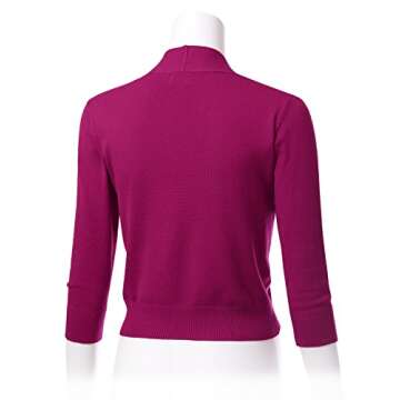 Allsense Women’s 3/4 Sleeve Open Front Cropped Bolero Shrug Cardigan Lightweight Knit for Work & Casual Wear, Hot Pink, Small
