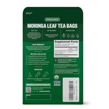 FGO Organic Moringa Tea, 100 Count, Eco-Conscious Tea Bags, Resealable Bag, Caffeine Free, Packaging...
