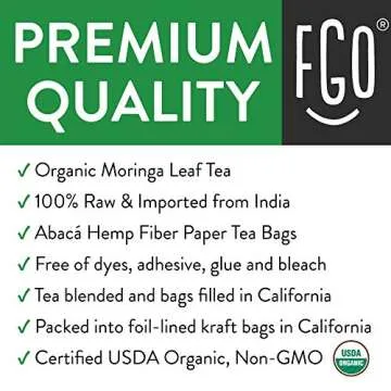 FGO Organic Moringa Tea, 100 Count, Eco-Conscious Tea Bags, Resealable Bag, Caffeine Free, Packaging May Vary (Pack of 1)