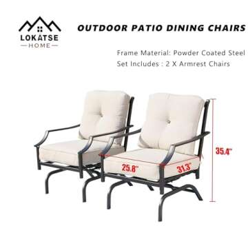 LOKATSE HOME 2 Pieces Outdoor Conversation Furniture Patio Bistro Armchair Set Metal Single Dining C...