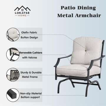 LOKATSE HOME 2 Pieces Outdoor Conversation Furniture Patio Bistro Armchair Set Metal Single Dining Cushion, 2 Chairs, Beige