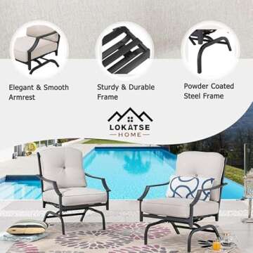 LOKATSE HOME 2 Pieces Outdoor Conversation Furniture Patio Bistro Armchair Set Metal Single Dining Cushion, 2 Chairs, Beige