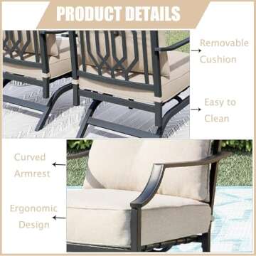 LOKATSE HOME 2 Pieces Outdoor Conversation Furniture Patio Bistro Armchair Set Metal Single Dining Cushion, 2 Chairs, Beige