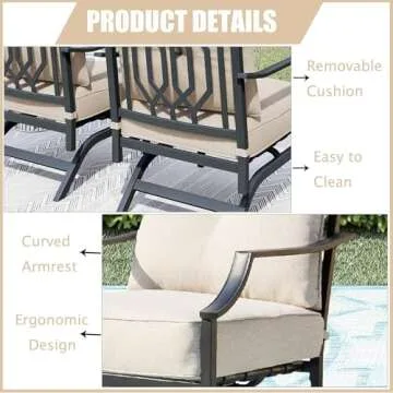LOKATSE HOME 2 Pieces Outdoor Conversation Furniture Patio Bistro Armchair Set Metal Single Dining Cushion, 2 Chairs, Beige