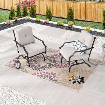 LOKATSE HOME 2 Pieces Outdoor Conversation Furniture Patio Bistro Armchair Set Metal Single Dining Cushion, 2 Chairs, Beige