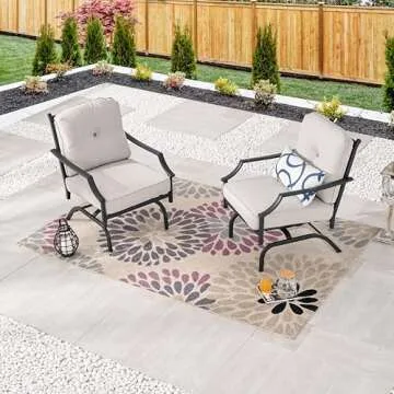 LOKATSE HOME 2 Pieces Outdoor Conversation Furniture Patio Bistro Armchair Set Metal Single Dining Cushion, 2 Chairs, Beige