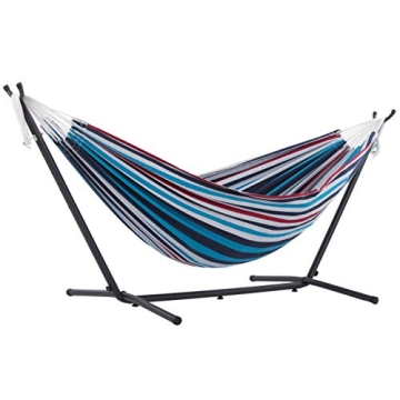 Vivere Double Cotton Hammock with Space Saving Steel Stand - Ultimate Comfort for Two