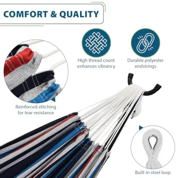 Vivere Double Cotton Hammock with Steel Stand for Ultimate Relaxation