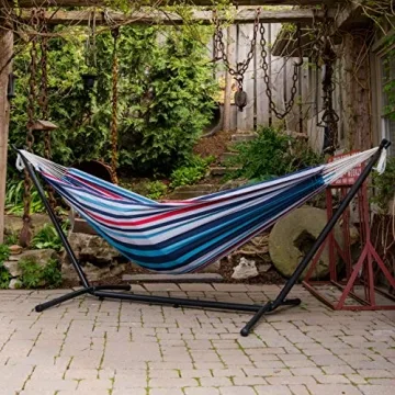 Vivere Double Cotton Hammock with Steel Stand for Ultimate Relaxation