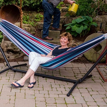 Vivere Double Cotton Hammock with Steel Stand for Ultimate Relaxation