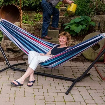 Vivere Double Cotton Hammock with Steel Stand for Ultimate Relaxation