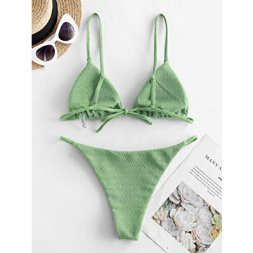 ZAFUL Women's Stylish Textured Tie String Bikini Swimwear