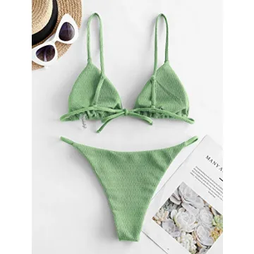 ZAFUL Women's Stylish Textured Tie String Bikini Swimwear