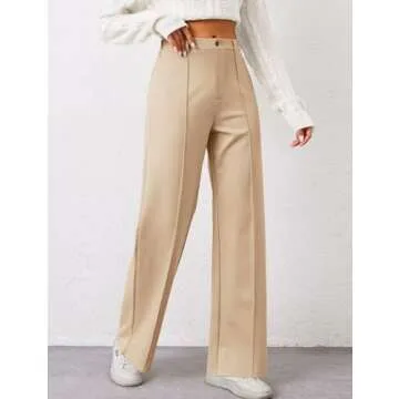 TZLDN Womens Straight Leg Dress Pants High Waisted Work Pants Button Slacks Office Business Casual Dressy Trousers Light Khaki - Small