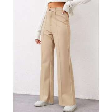 TZLDN Womens Straight Leg Dress Pants High Waisted Work Pants Button Slacks Office Business Casual Dressy Trousers Light Khaki - Small