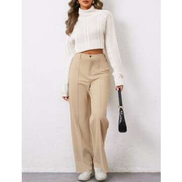 TZLDN Womens Straight Leg Dress Pants High Waisted Work Pants Button Slacks Office Business Casual Dressy Trousers Light Khaki - Small