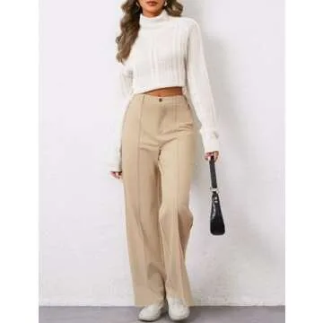 TZLDN Womens Straight Leg Dress Pants High Waisted Work Pants Button Slacks Office Business Casual Dressy Trousers Light Khaki - Small