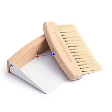 Small Mini Dustpan and Brush Set - Compact Hand Broom with Dustpan Combo Set - Beechwood Table Crumb...