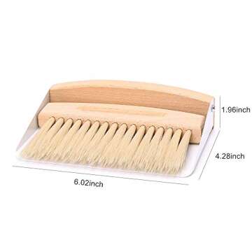 Small Mini Dustpan and Brush Set - Compact Hand Broom with Dustpan Combo Set - Beechwood Table Crumb Sweeper - Portable Metal Dust Pan for Counter Tops, Desk, Cat Litter, Car, Kitchen,Camping etc.