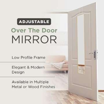 Mirrotek - Full Length Adjustable Over The Door Mirror Gold Aluminum Finish - Hanging Instant Instal...