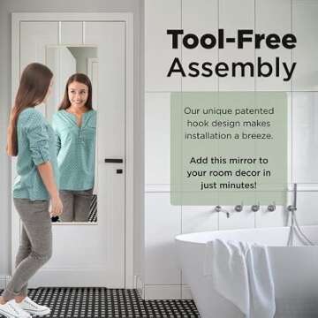 Mirrotek - Full Length Adjustable Over The Door Mirror Gold Aluminum Finish - Hanging Instant Install Long Full Body Mirror for Bedroom, Dorm Room