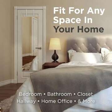 Mirrotek - Full Length Adjustable Over The Door Mirror Gold Aluminum Finish - Hanging Instant Install Long Full Body Mirror for Bedroom, Dorm Room