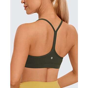 CRZ YOGA Butterluxe Womens Y Back Sports Bra - Padded Racerback Low Impact Spaghetti Thin Strap Workout Yoga Top Olive Green Medium