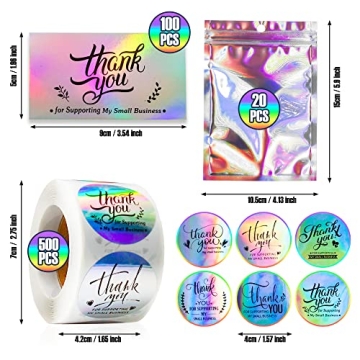 620pcs Holographic Thank You Cards and Stickers Set