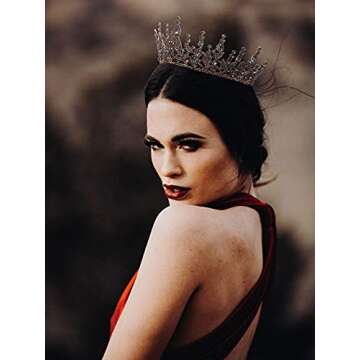 SWEETV Gothic Queen Crown Black Tiara for Women