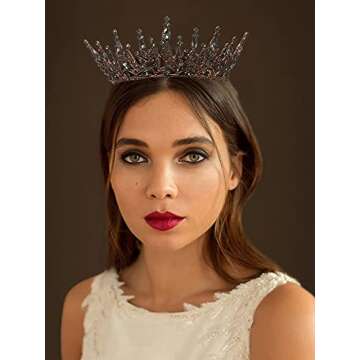 SWEETV Gothic Queen Crown Black Tiara for Women