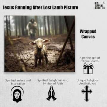 Jesus and Lamb Canvas Wall Art Jesus Running After Lost Lamb Picture Wall Art Canvas Print Christian...