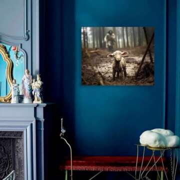 Jesus and Lamb Canvas Wall Art Jesus Running After Lost Lamb Picture Wall Art Canvas Print Christian Home Decor 20x16 inch