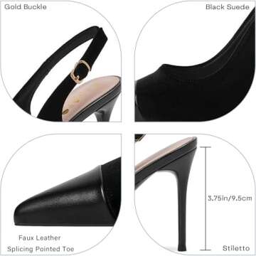 GOSERCE Black Slingback Heels for Women Stiletto Heels Womens Pumps Closed Splicing Pointed Toe Wedding Party Dress Shoes 8