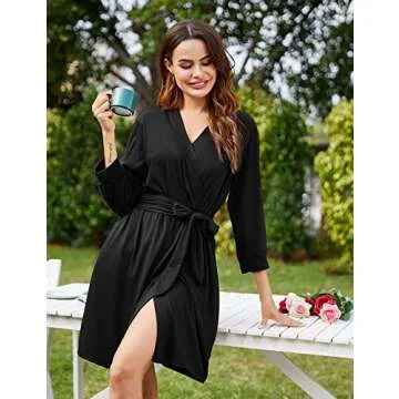 HOTOUCH Women's Short Robe Knit Lightweight Bathrobe Soft Cute Robes Ladies Lounge Robes Sleepwear Black XXL