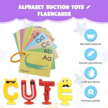 Alphabet Letters Learning Suction Toys: ABC Silicone Baby Bath Toys, Bathtub/Windows/Car/Travel Toys...
