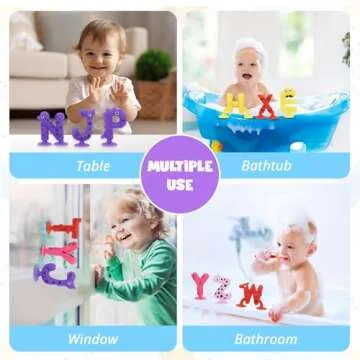 Alphabet Letters Learning Suction Toys: ABC Silicone Baby Bath Toys, Bathtub/Windows/Car/Travel Toys for Toddlers 1-3, Preschool Educational Montessori Sensory Toys for 1/2/3 Year Old